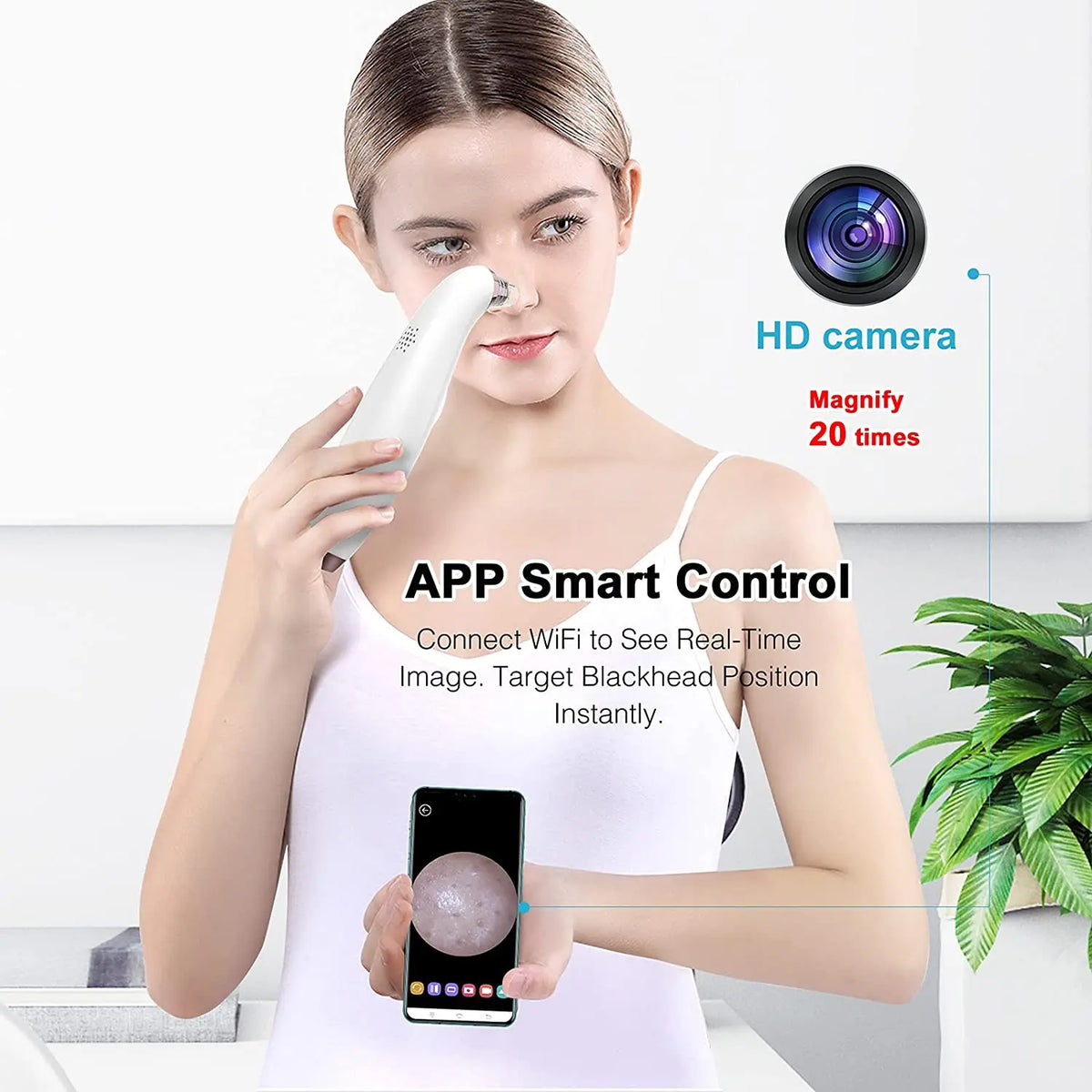 Blackhead Remover Pore Vacuum with Camera- Upgraded Face Pore Cleanser Wifi Real-Time Visual with 3 Adjustable Suction &5 Probes
