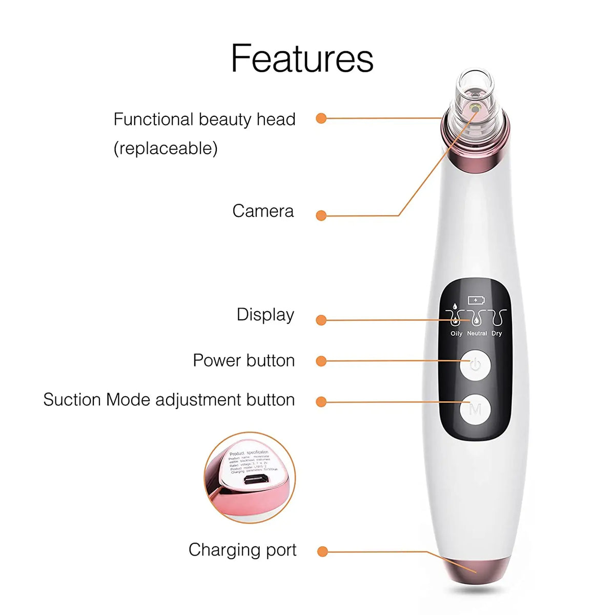Blackhead Remover Pore Vacuum with Camera- Upgraded Face Pore Cleanser Wifi Real-Time Visual with 3 Adjustable Suction &5 Probes
