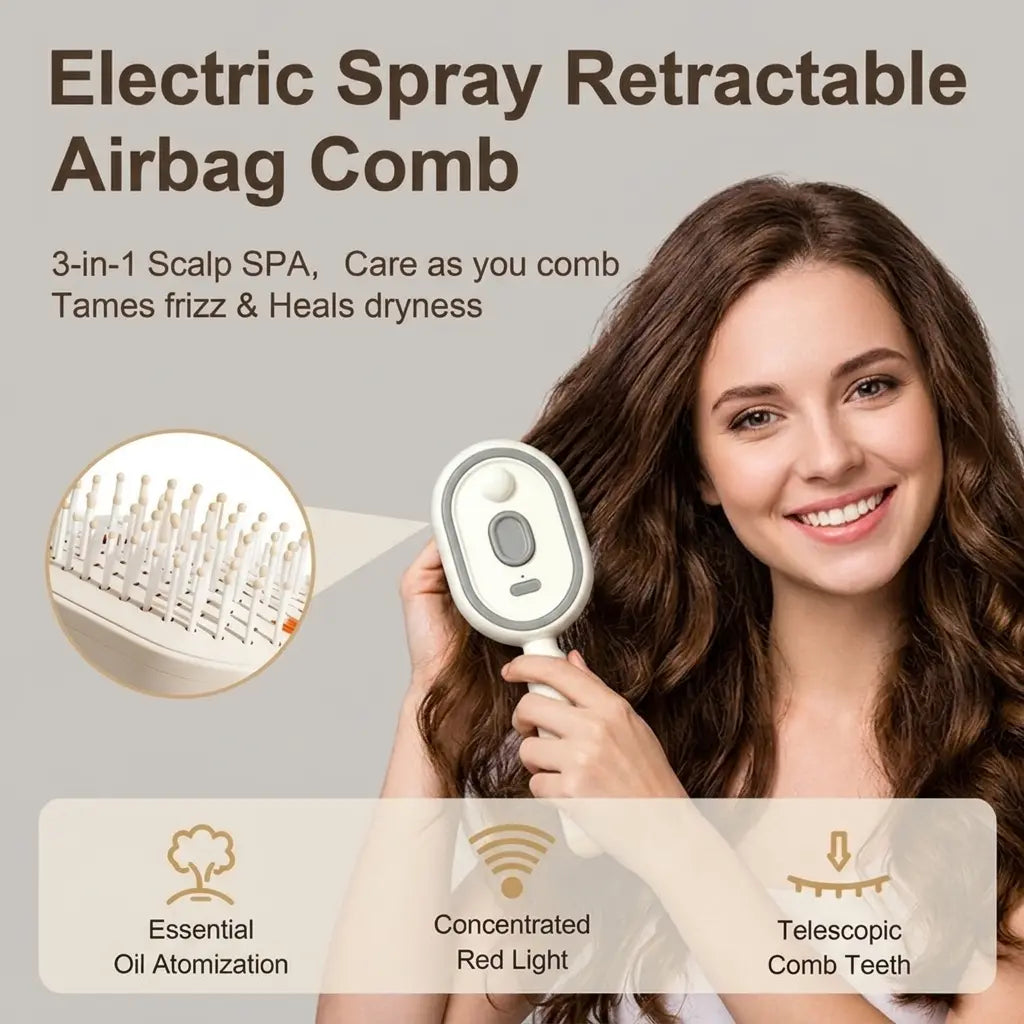 Transform Your Hair Care Routine with the Electric Spray Air Cushion Massage Comb – Featuring Self-Cleaning, Anti-Tangle, Anti-Static Technology and Essential Oil Mist Aromatherapy