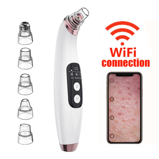 Blackhead Remover Pore Vacuum with Camera- Upgraded Face Pore Cleanser Wifi Real-Time Visual with 3 Adjustable Suction &5 Probes