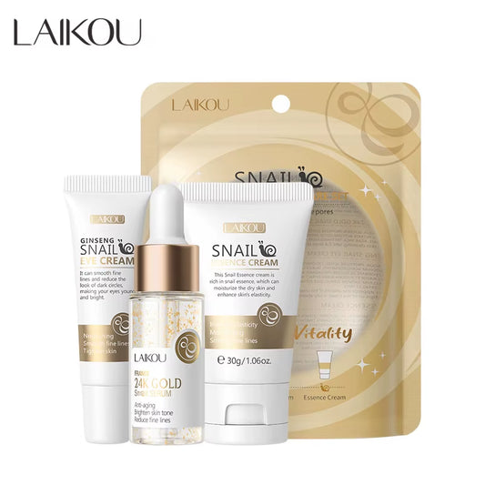3Pcs Snail Facial Skin Care Set Collagen Face Cream Moisturizer 24K Gold Face Serum Eye Circles Eye Cream Skincare Suit