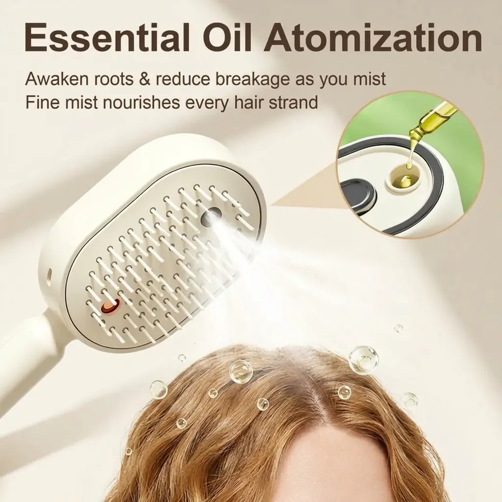 Transform Your Hair Care Routine with the Electric Spray Air Cushion Massage Comb – Featuring Self-Cleaning, Anti-Tangle, Anti-Static Technology and Essential Oil Mist Aromatherapy